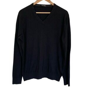 Randy Willard Men's Black V-Neck Sweater Size Large Silk Cashmere Blend Luxury